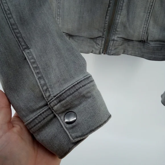 Lucky Brand Gray Denim Moto Jacket Zip Up Faded Small Cotton Blend